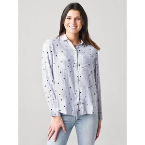 Rails Womens Rocsi Flocked Navy Stars Striped Shirt Long Sleeve Button Up Size L